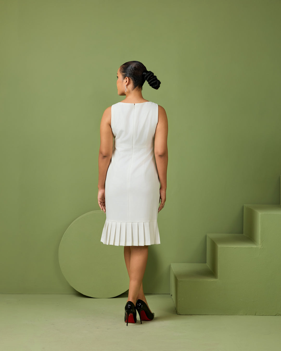 Claire Pleat Dress -Vanilla