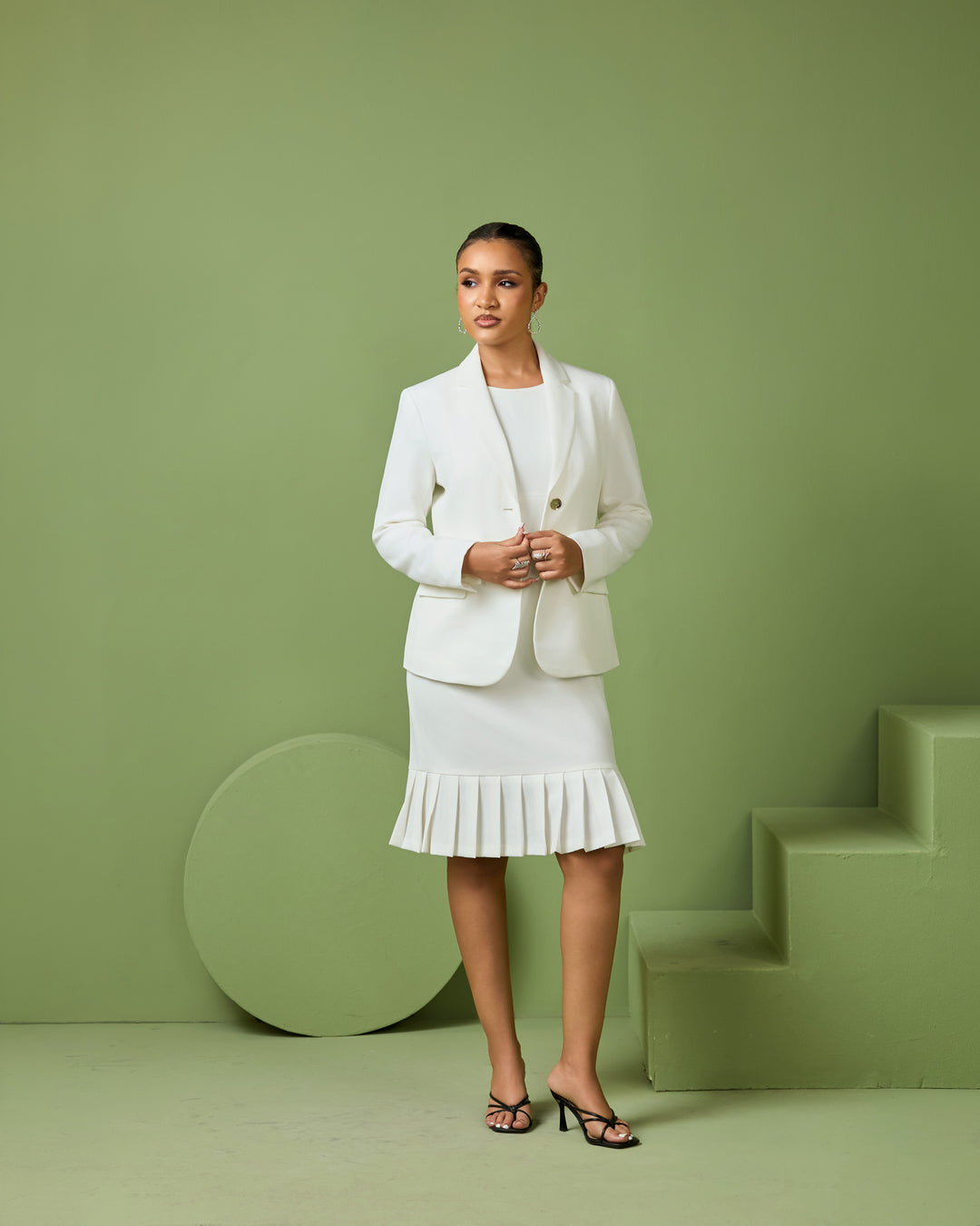 Claire Pleat Dress -Vanilla