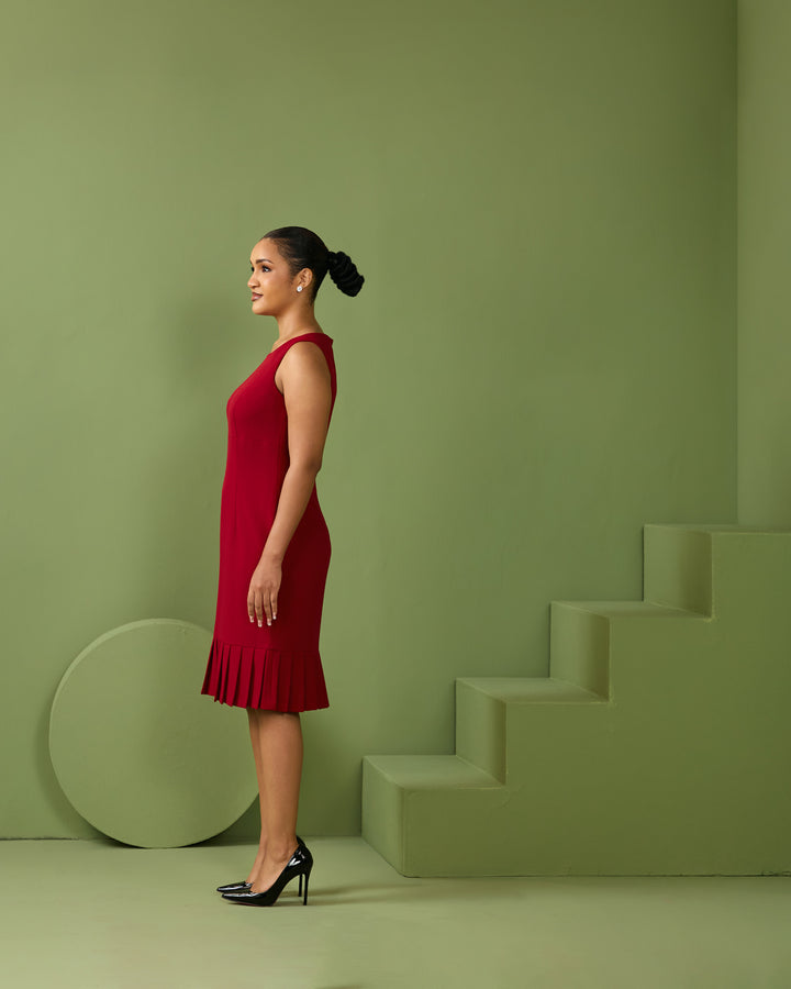 Claire Pleat Dress - Red