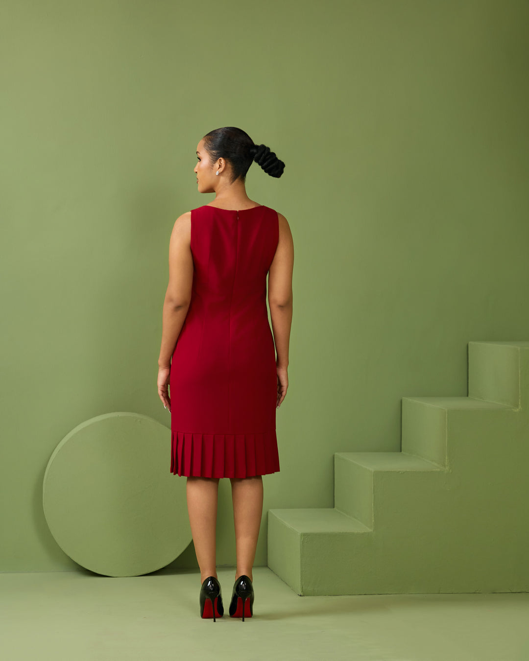 Claire Pleat Dress - Red