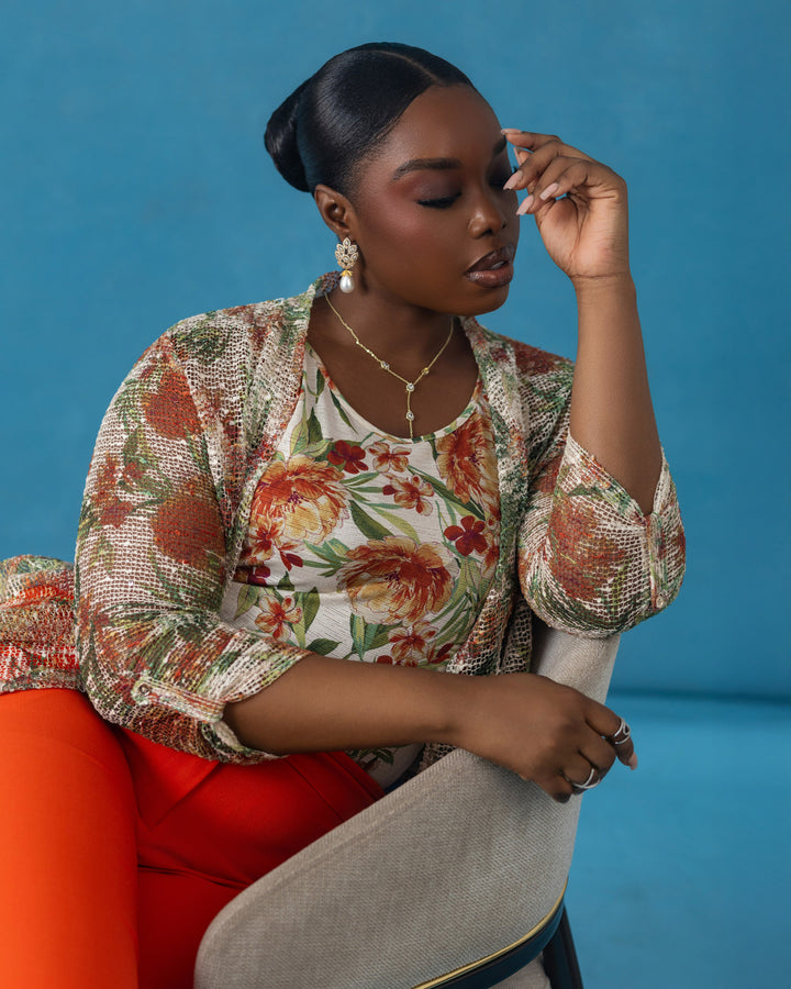 Marigold Knit Top and  Mesh Cardigan set